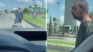 Yer: Ataşehir! Ürkütücü görüntüler: E-5'te ameliyat önlüğüyle yaralı bir şekilde yürüdü...