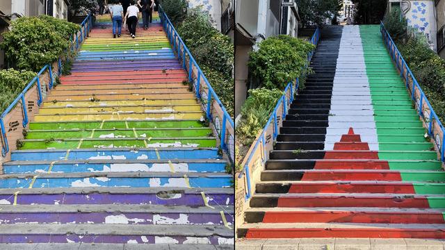 Cihangir merdivenleri artık bembeyaz! Filistin'e destek için boyamışlardı... Tartışma yaratan görüntü sonrası Beyoğlu Belediyesi son noktayı koydu