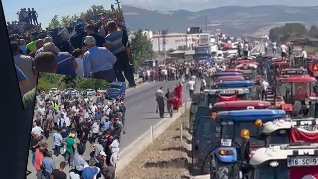 Domates üreticilerinden eylem! Çiftçiler traktörleriyle Bursa-İzmir yolunu trafiğe kapattı