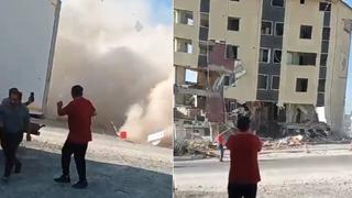 Herkes panikle kaçıştı: 6 katlı binanın yıkılma anları kamerada!