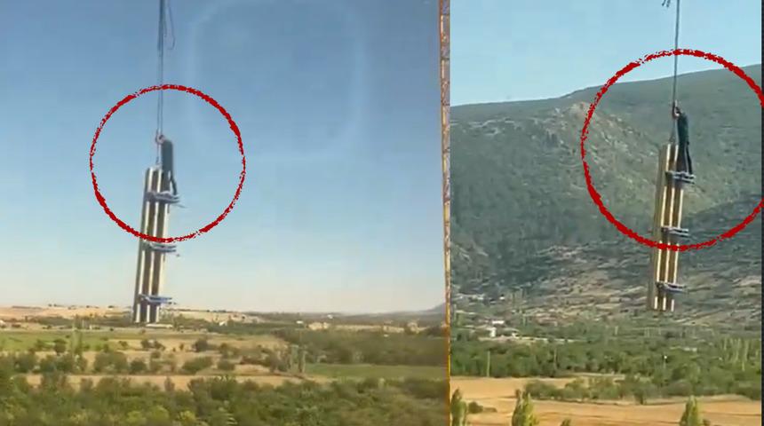 Yürekleri ağza getirdi! İnşaat çalışmasında ‘İş güvenliği’ hatırlatan hareket