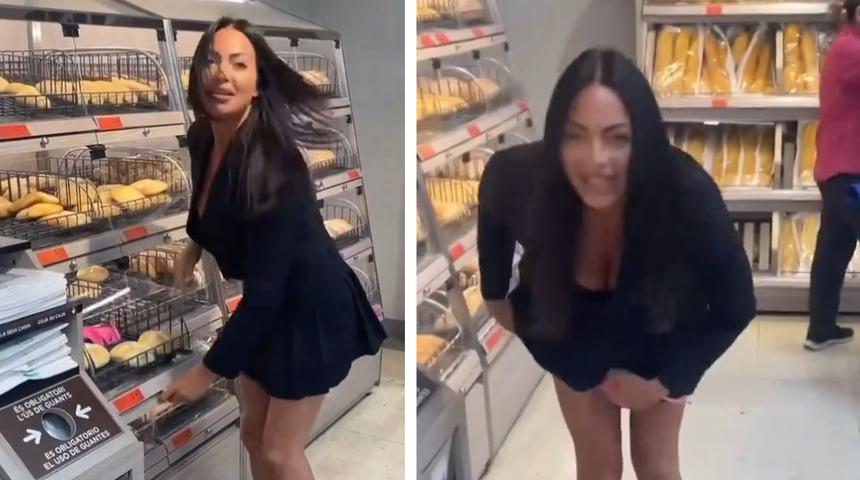 Sosyal medyada gündem yaratan görüntüler! Marketin ortasında iç çamaşırını çıkartıp ekmek rafına koydu... Tepkiler gecikmedi