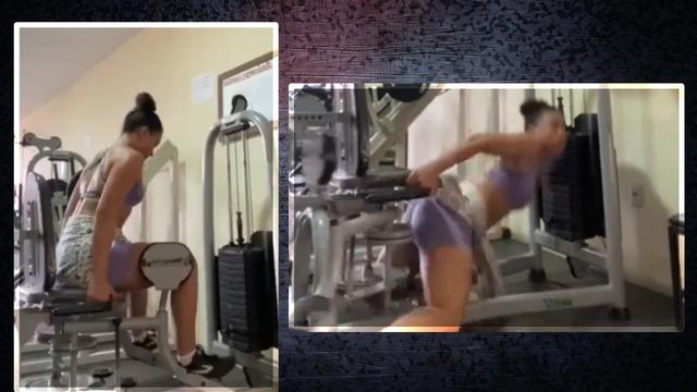 Dehşet verici an: Egzersiz ekipmanı kırılan kadın ağırlıkların üzerine yüz üstü düştü