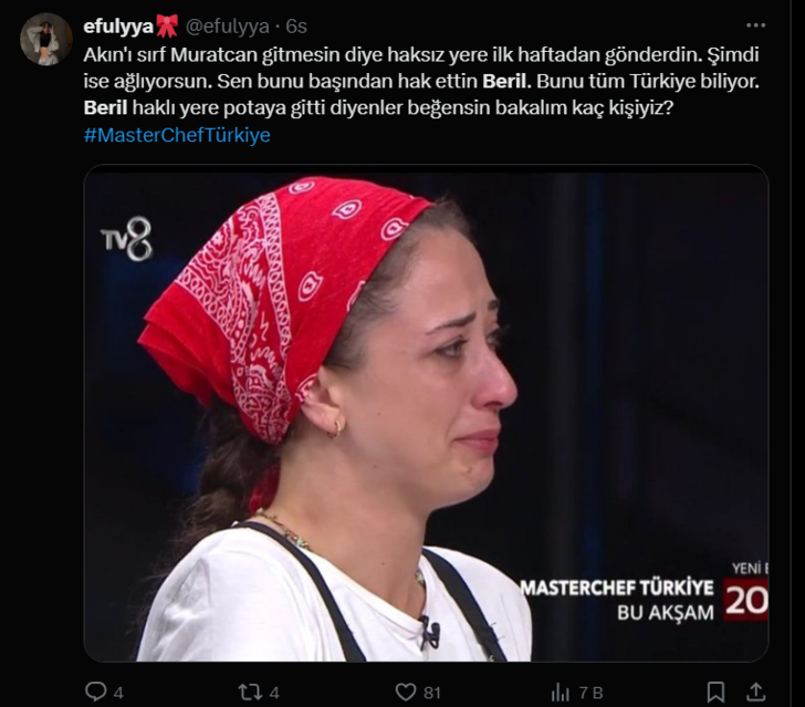 MasterChef'te Beril potada! Ağlayınca sosyal medya yıkıldı: Ağlayacaksan oynama... G1