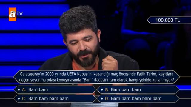 Kim Milyoner Olmak İster'de Fatih Terim sorusu! Soyunma odası konuşmasında Bam ifadesini kaç kere kullanmıştır?