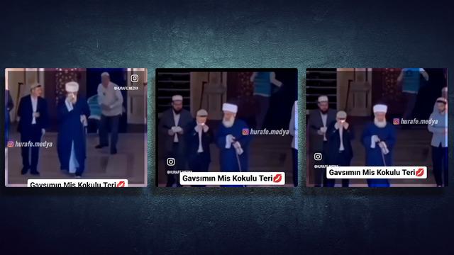 İzleyenlerin midesini bulandırdı! Menzil şeyhinin terini sildiği mendili öpüp başına koydu