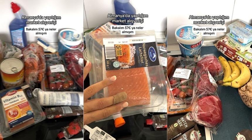 'Tavuk, somon, peynir, yumurta...' Neler neler aldı... Almanya'daki market alışverişini gösterdi: Hepsi 57 Euro (2 bin 134 TL) tuttu 