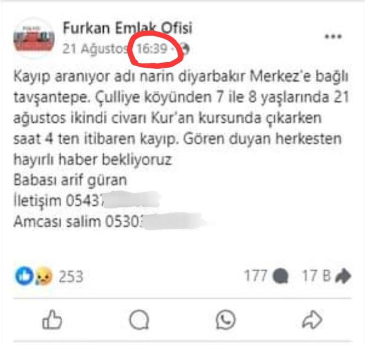 Narin’in kaybolduğu gün yapılan bu paylaşım olay oldu! Aileden kimse bu mesaja açıklık getiremedi! Amca’nın bir yalanı daha ortaya çıktı… G4