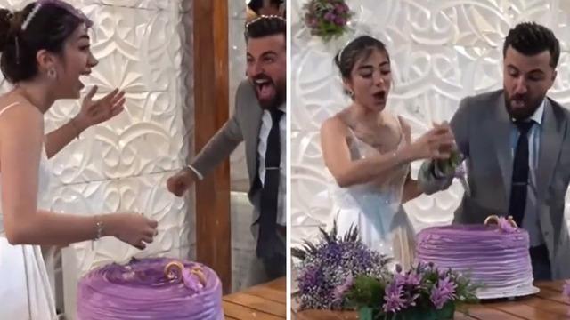 Damat düğünde şakanın dozunu kaçırdı! Gelinin kafasını pastaya batırdı... Gelin ne yapacağını şaşırdı: Asla affetmezdim 