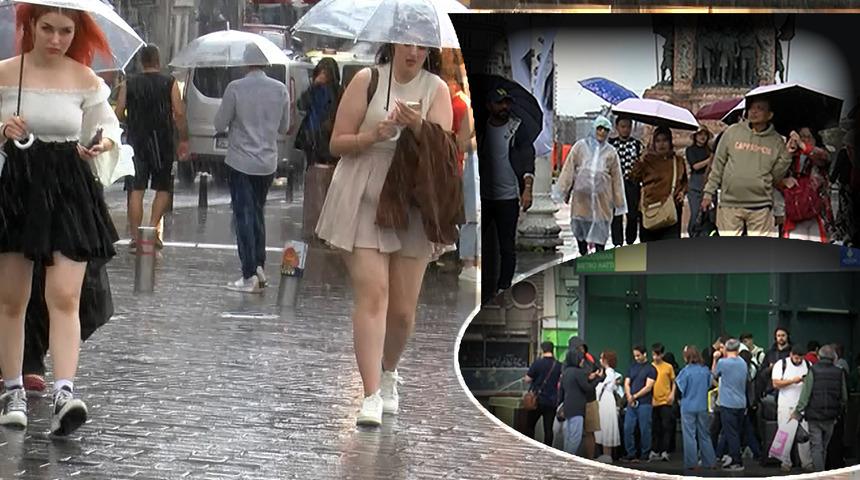Camiyi su bastı! Taksim'de yağmura yakalananlar sığınacak durak aradı: İstanbul'da sağanak başladı