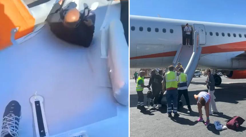 Uçakta kabus dolu anlar! Yolcunun elektronik sigarasının patlamasıyla ortalık savaş alanına döndü... Yolcular kaydıraktan indirildi