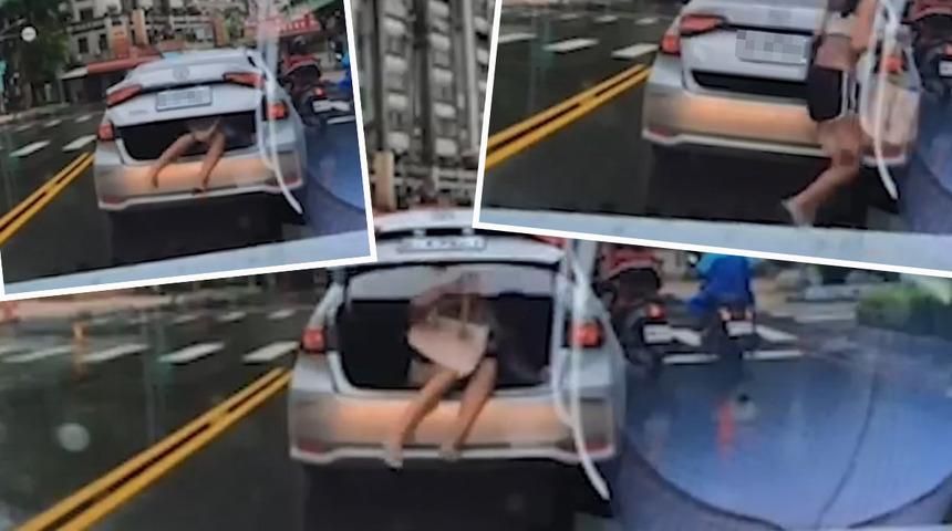 Bir gören bir daha baktı! Akan trafikte arabanın bagajından kadın çıktı... Sosyal medya bu görüntüleri konuşuyor