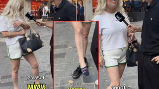 Çorabına kadar gösterdi! Sokak röportajındaki kadının 104 bin TL'lik kombinini gören bir daha baktı... Paraya yazık etmiş