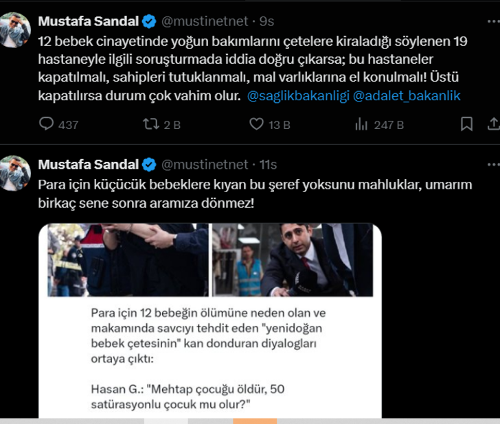 Ünlü isimler Yenidoğan bebek çetesi skandalıyla çileden çıktı! "Para için küçücük bebeklere kıyan bu şeref yoksunu mahluklar..." G5