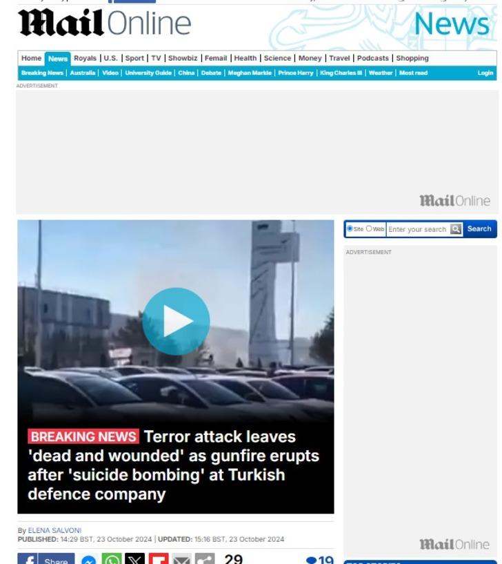 TUSAŞ terör saldırısı dünya basınında! Terör saldırısının yerine dikkat çektiler G2