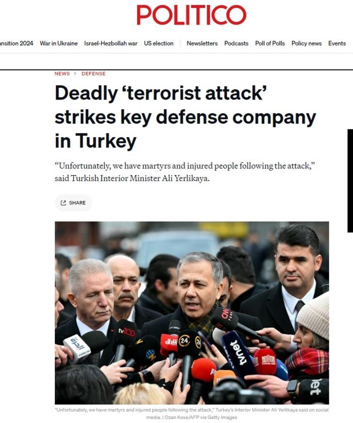 TUSAŞ terör saldırısı dünya basınında! Terör saldırısının yerine dikkat çektiler G5