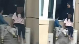 Sosyal medya bu görüntüleri konuşuyor! Kocasıyla kavga eden anneden akılalmaz hareket: Çocuklarını 23. kattaki evlerinin dışında bulunan klimaya oturttu