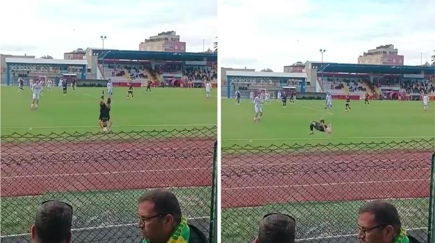 Yeşil sahalarda ilginç gol! Parende atarak attığı tacı arkadaşı gole çevirdi
