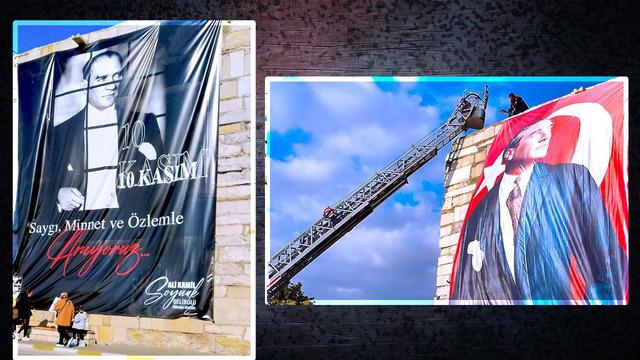 Gelibolu'da 'demir parmaklıklı' Atatürk afişi tepki çekti! Apar topar kaldırdılar... Belediyeden açıklama geldi