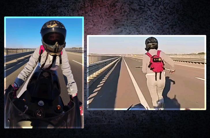 Motosiklet sürücüsü kadın otoyolda çantasını açık unuttu! Tüm eşyaları uçtu