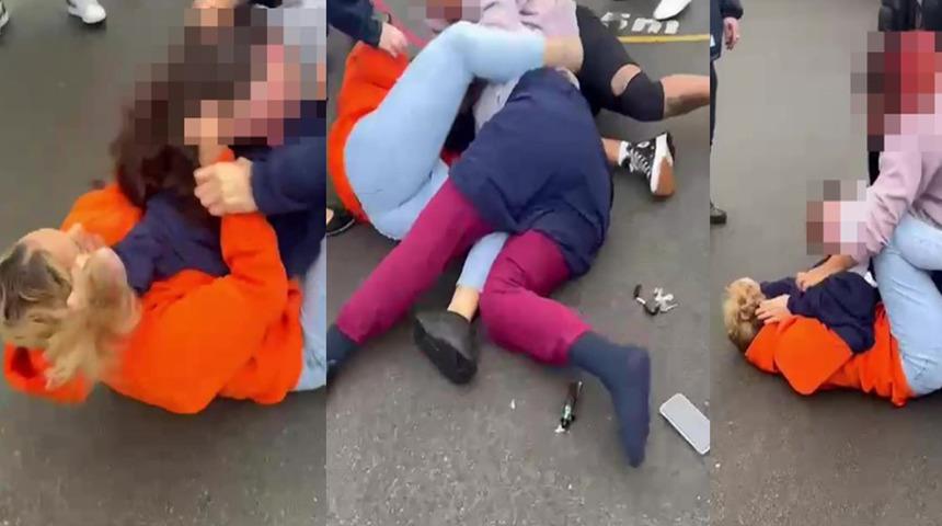 İlkokulun kapısının önünde veliler birbirine girdi! Çevredekiler ayırmakta zorluk yaşadı... Saç saça baş başa kavga saniye saniye kamerada