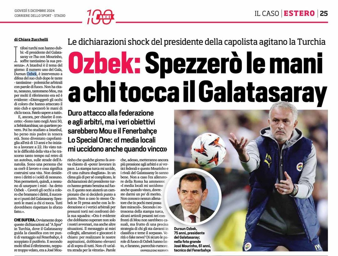 İtalyan basını Dursun Özbek i sayfalarına taşıdı! "Göz dikenlerin gözünü çıkarırım! El sürenlerin, elini kırarım!" 1