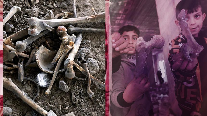 Çocuklar insan kemiklerini tutup kameraya gösterdi! Silah sesleri duyup yanık et kokusu alıyorlardı: Şam'daki korkunç toplu mezarlar gün yüzüne çıktı