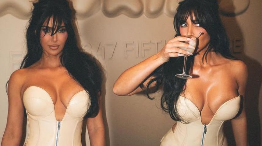 Kim Kardashian'a kürk bikinisi 2 beden küçük geldi! Görenler kendini tutamadı