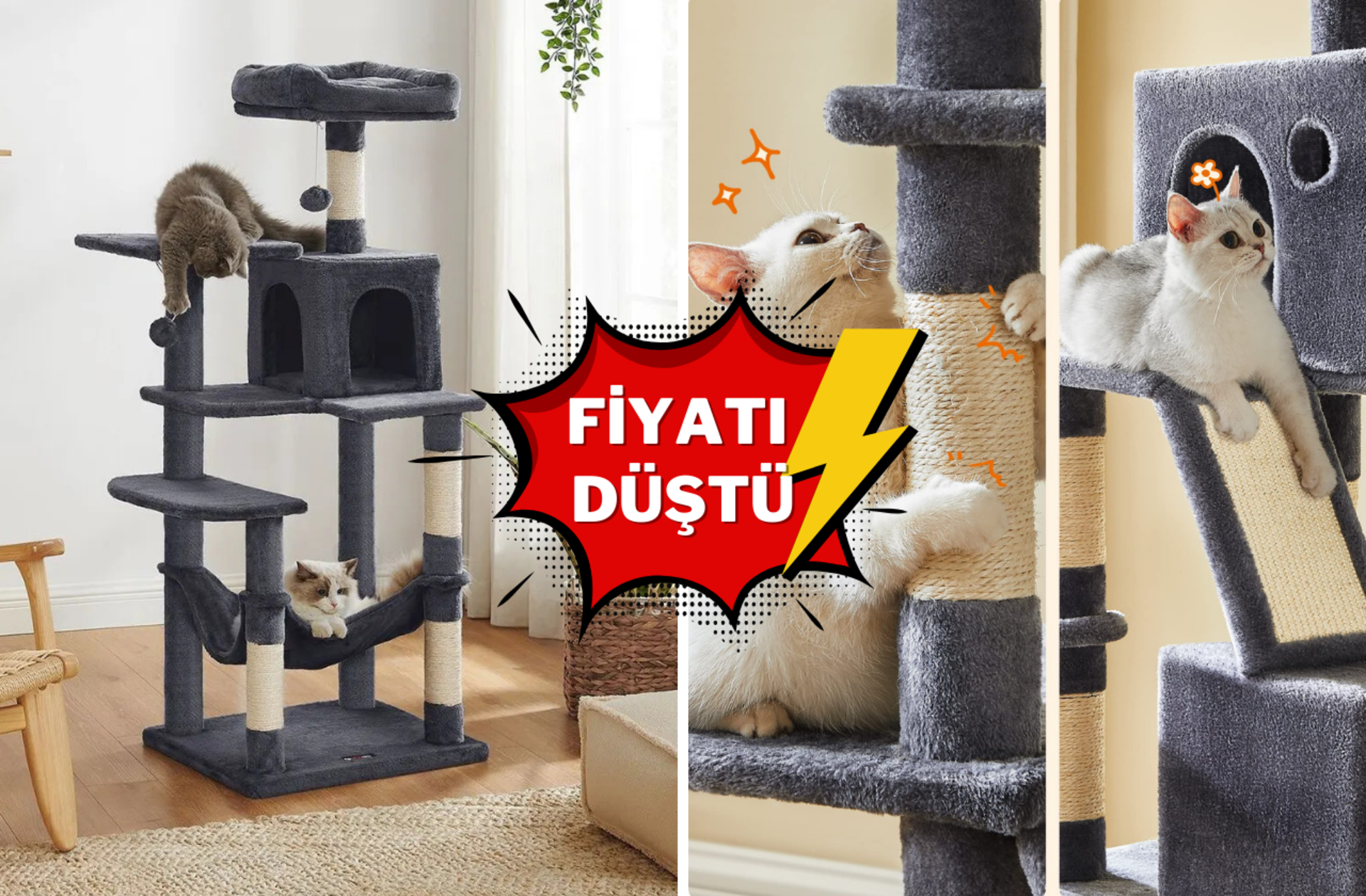 Kedilerinizin yeni eğlencesi! Çok satan tırmalama ağacı %50 indirimle satışta 