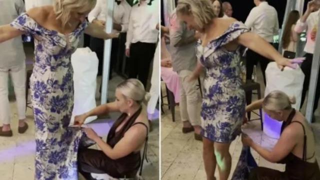 Düğünün ortasında kayınvalideye sıkıntı bastı! Elbisesinden kurtulmak istedi... O anlar sosyal medyanın ilgisini çekti: Modacısını yanında getirmiş