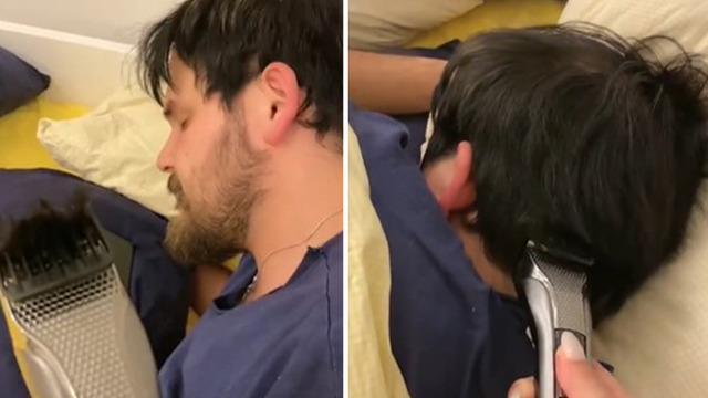 Kocası uyurken habersiz bir şekilde saçlarını tıraş etti! Tepkileri gülümsetti: Düşmana yapılmaz 