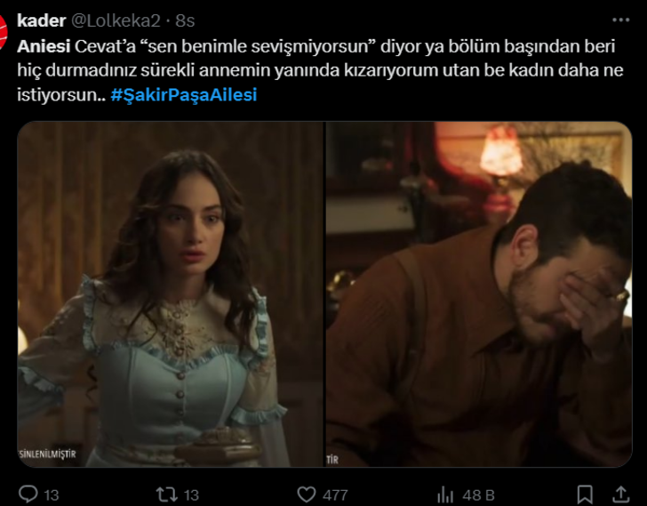 Şakir Paşa Ailesi'nde Cevat ve Aniesi'nin yatak sahnesi sosyal medyada gündemde! "Ailemle izliyordum..." G1