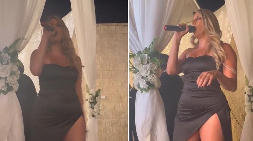 Düğünde sahneye çıkan şarkıcının kıyafeti uygunsuz bulundu! Sosyal medya tepkileri gecikmedi: "Gelinin yerinde olsam çok kızardım"