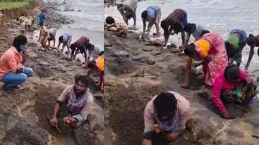 Altın parçaları sahile vurdu! Vatandaşlar toplamak için birbiriyle yarıştı: Dalgayla birlikte kıyıya geldi