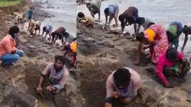 Altın parçaları sahile vurdu! Vatandaşlar toplamak için birbiriyle yarıştı: Dalgayla birlikte kıyıya geldi