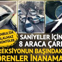 Saniyeler içinde 8 kaza yapan aracın direksiyonundakini görenler inanamadı