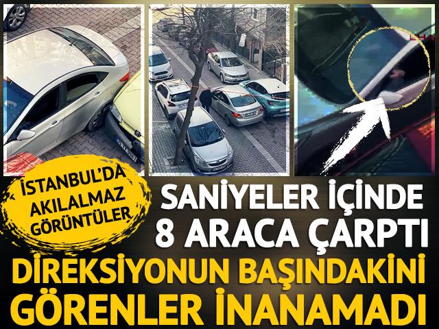 Saniyeler içinde 8 kaza yapan aracın direksiyonundakini görenler inanamadı