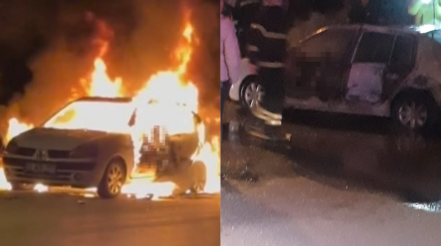 Korkunç görüntü! Otomobilin sürücüsü aracında sıkıştı yanarak can verdi! 