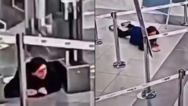 Şaşkına çeviren güvenlik kamerası görüntüleri! Güvenlik bariyerinin altından sürünerek geçip fark edilmeden uçağa bindi 