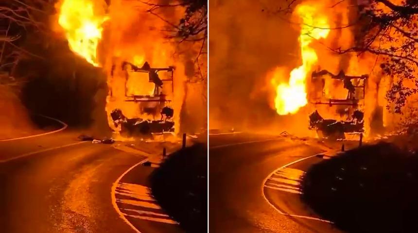 Sarıyer'de korku dolu anlar! Seyir halindeki İETT otobüsü alev alev yandı