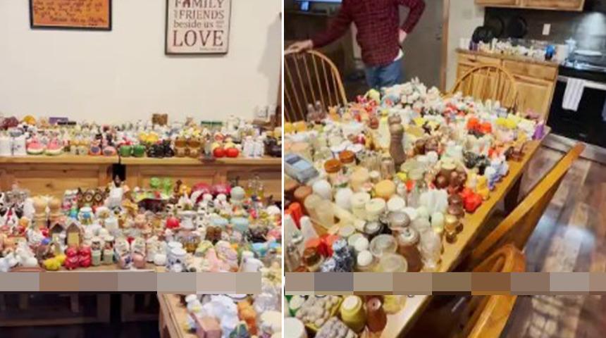 Vefat eden büyükannesinin 1150  parçadan oluşan tuzluk ve karabiberlik koleksiyonunu sergiledi! Tüm odaya yayıldı: "Aklım başımdan gitti"