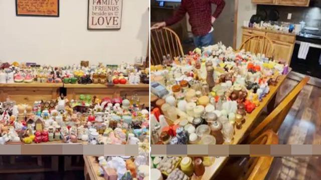 Vefat eden büyükannesinin 1150  parçadan oluşan tuzluk ve karabiberlik koleksiyonunu sergiledi! Tüm odaya yayıldı: Aklım başımdan gitti