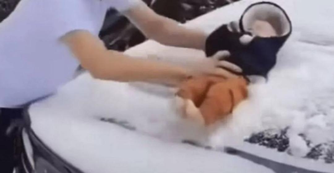 TikTok ta skandal görüntüler! Baba daha çok izlenme için 3 aylık bebeğiyle aracının üzerindeki karları süpürdü 2