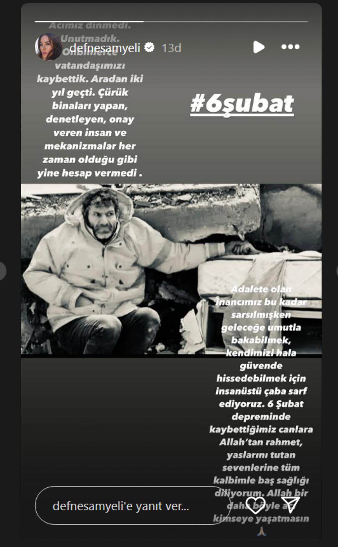 6 Şubat paylaşımı dikkat çekti! Defne Samyeli sözünü sakınmadı: Adalete olan inancımız... 1