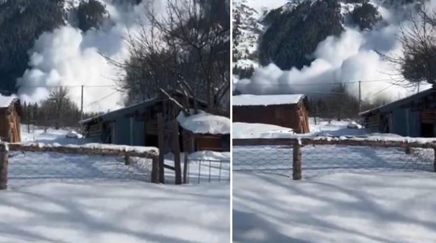 Artvin'de panik anları! Çığ düşme anı anbean kameraya yansıdı