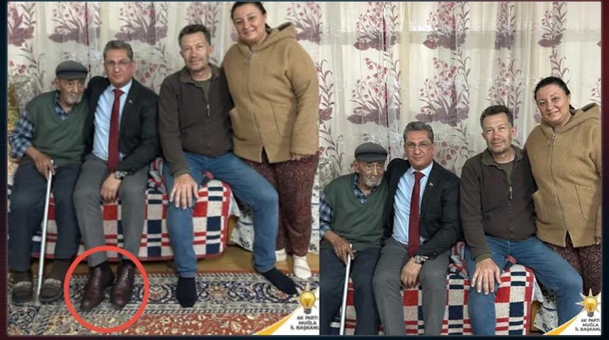 Ayakkabıları fark edilince, silip yeniden paylaştı... AK Partili Haluk Laçin'in gündem yaratan ev ziyareti