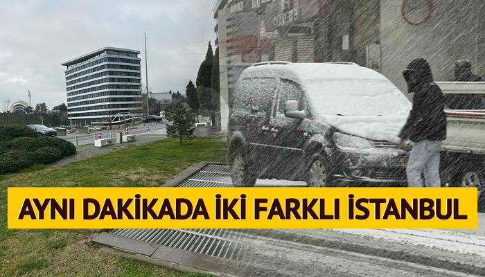 İstanbul'da aynı dakikada iki farklı mevsim! Bir tarafta göz gözü görmüyor bir taraf kardan habersiz