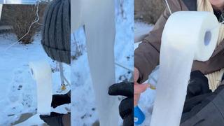 -21 dereceyi gördü! Tuvalet kağıdıyla deney yapmak için kolları sıvadı! Tuvalet kağıdı havada dondu