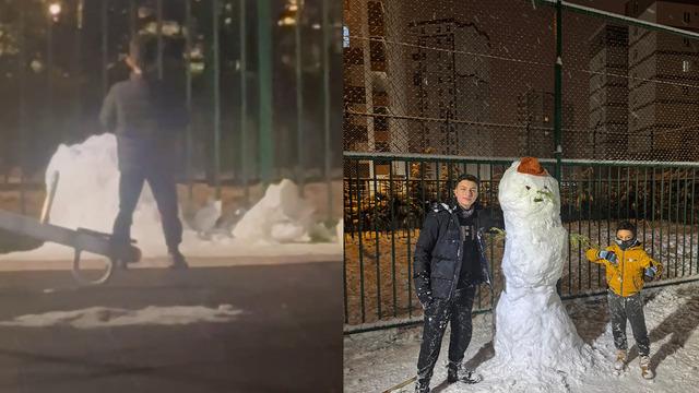 Kardan adamının yıkıldığını gören küçük çocuk cenaze namazını kıldı... Video sosyal medyada gündem oldu! 