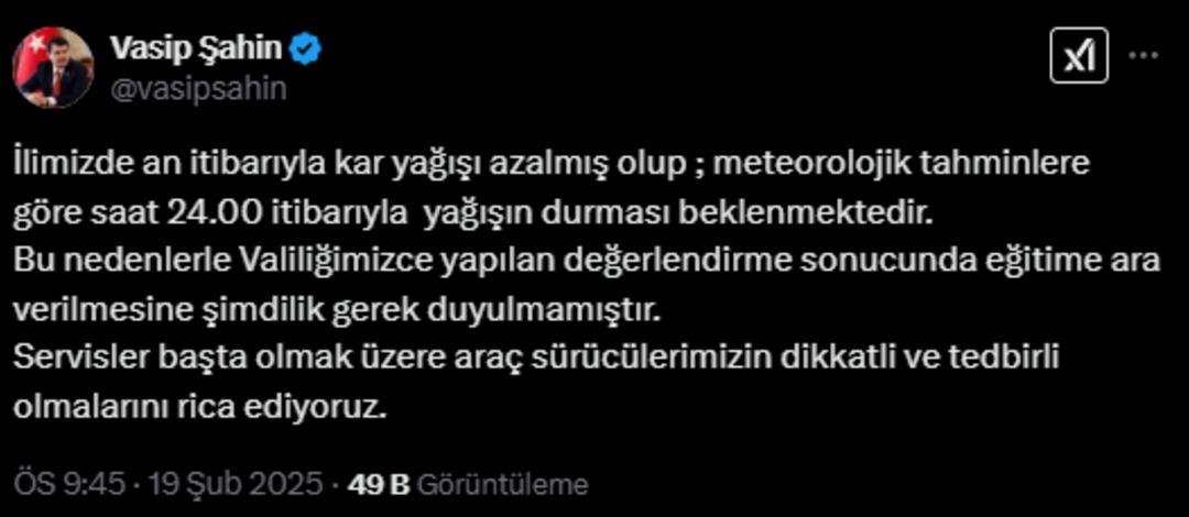 Ankara da okullar tatil mi? Vali Vasip Şahin den açıklama geldi... 20 Şubat için öğrencileri üzecek karar 2